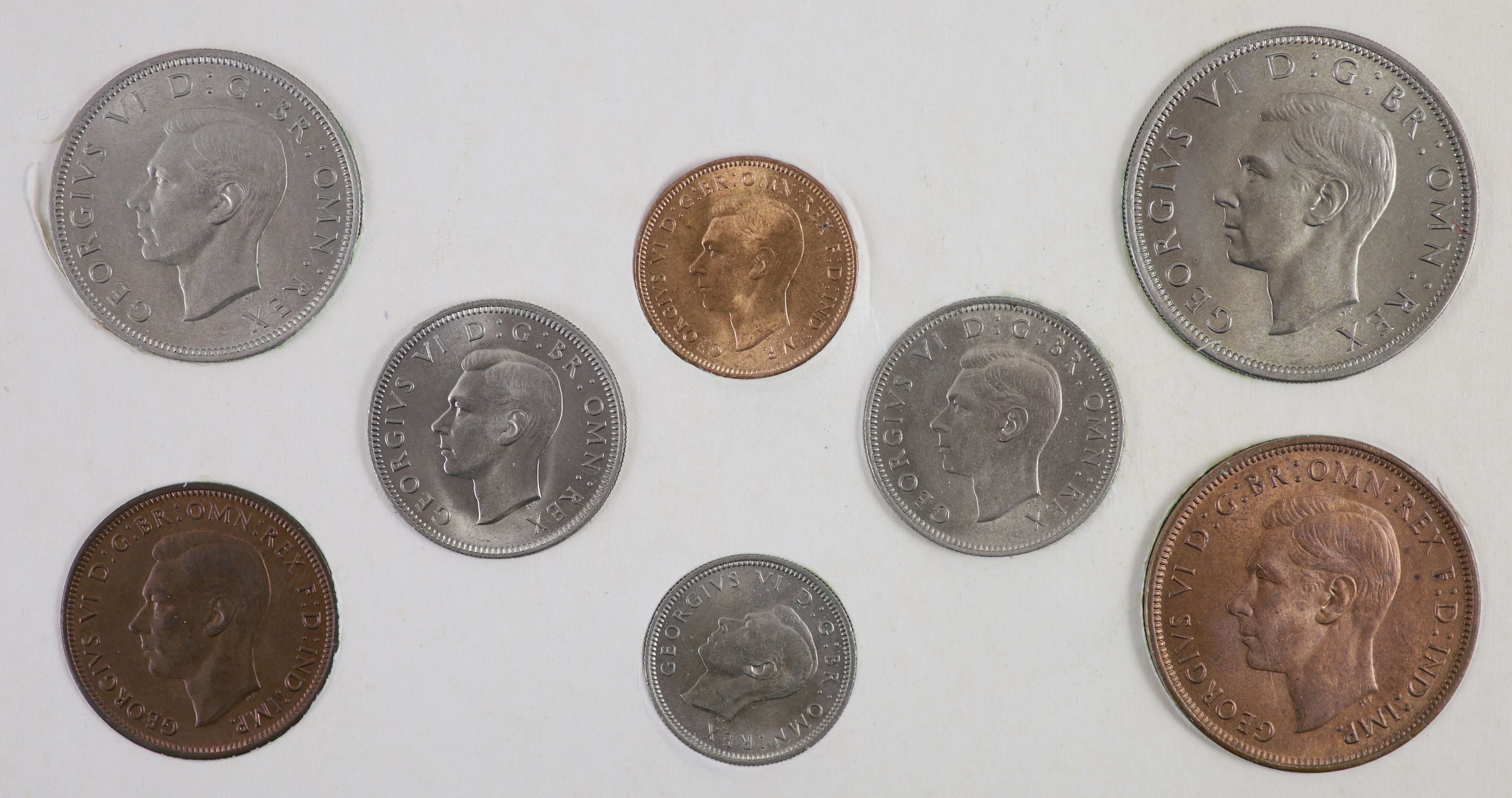 George VI specimen coin sets for 1947 and 1948, first issue, including 1948 brass threepence (S4112), good EF